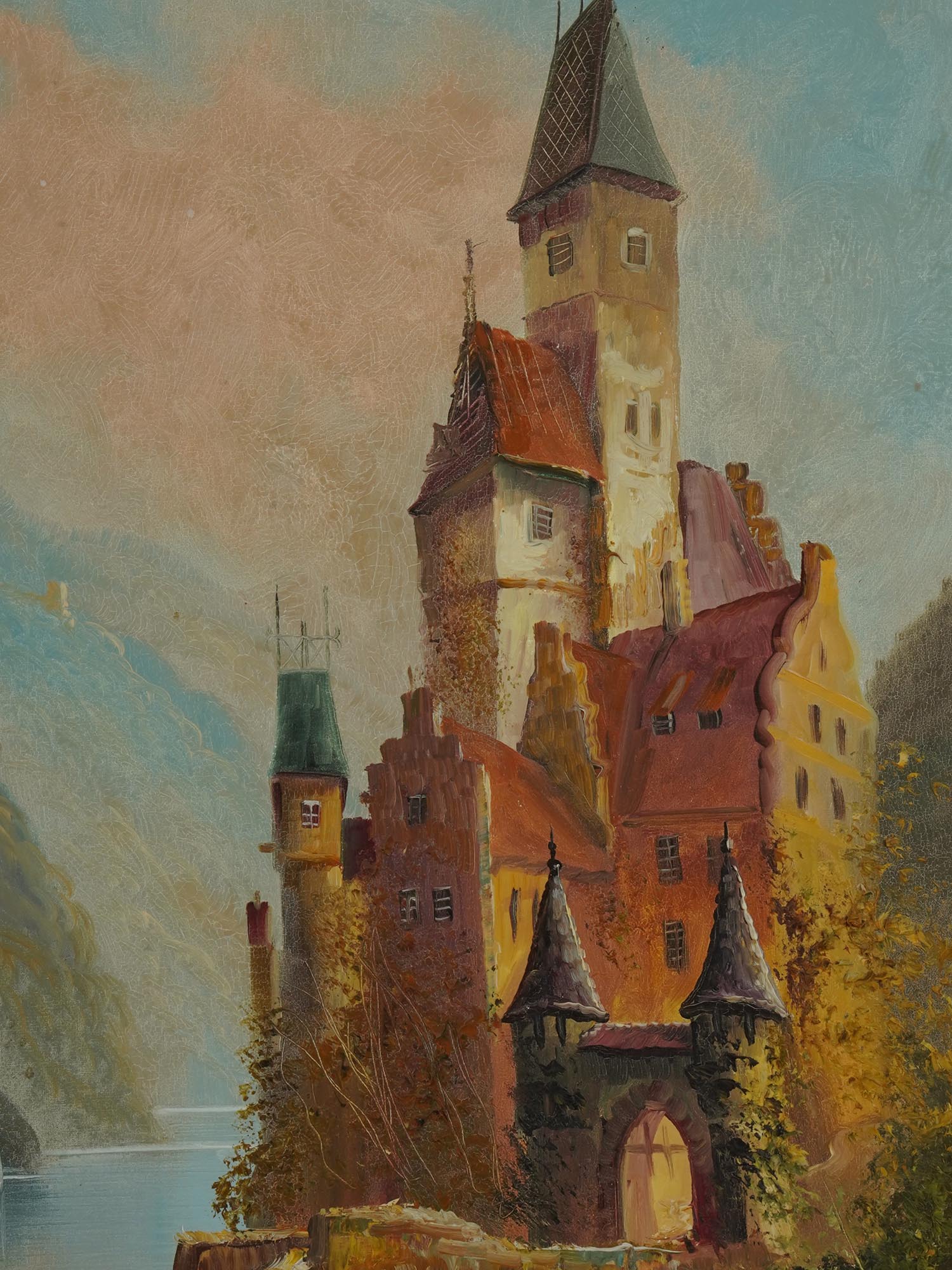 1975 CASTLE LANDSCAPE OIL PAINTING SIGNED KOVACS PIC-2